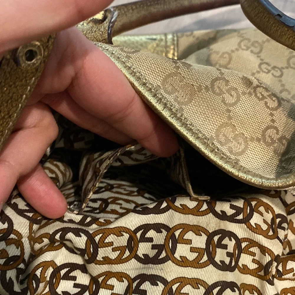 Gucci Princy GG Monogram Gold Canvas Leather Tote Cute Bow Damaged (Authentic) - Picture 14 of 14